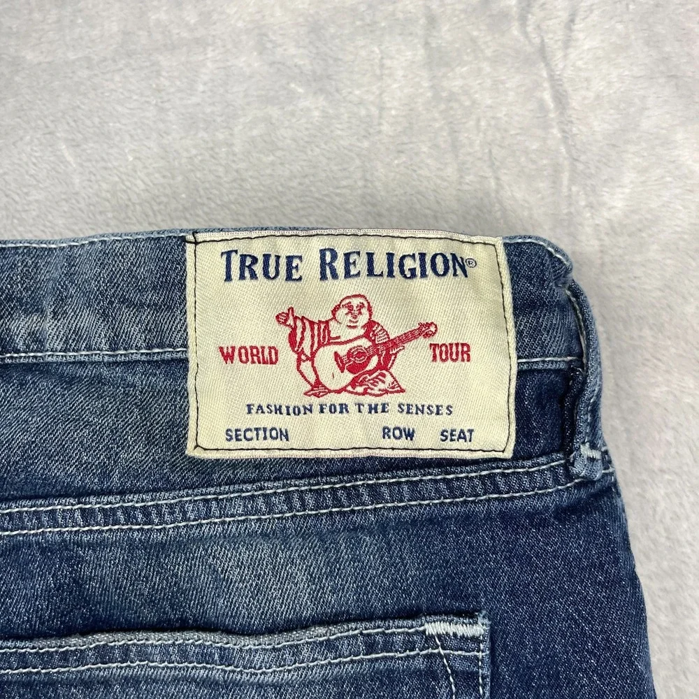 True Religion Jeans Mens 36 Blue Denim Faded Distressed Streetwear‎ Skinny Leg
